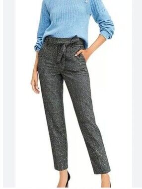 Ann Taylor Loft Ankle Pants Womens Gray Houndstooth Sequins Holiday Party Tie 10